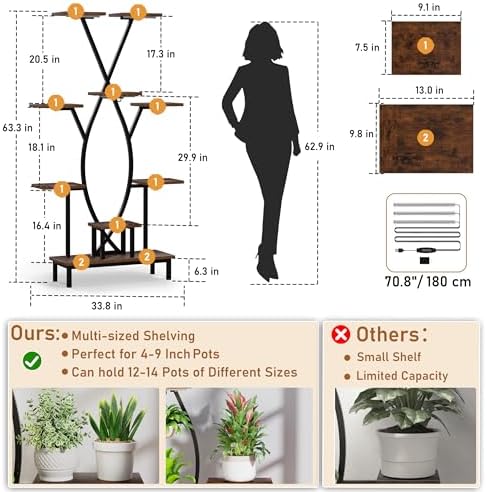 JUSTOGO Plant Stand Indoor with Grow Lights - 9 Tiered Tall Plant Shelf - Image 4