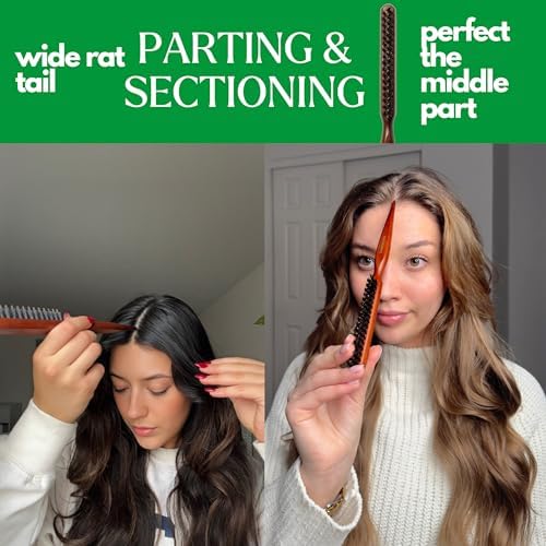 GranNaturals Boar & Nylon Bristle Styling Brush - Teasing Comb with Rat Tail Pick for Backcombing, Smoothing, Edge Control and Volume Creation (Pack of 3) - Image 5