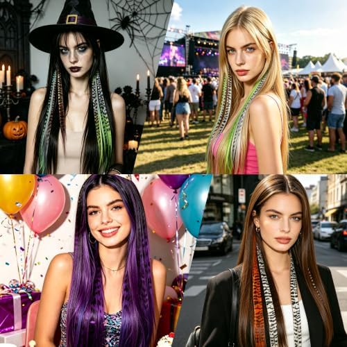 10 Pcs Pink Hair Extensions, Raccoon Tail Striped Hair Accessories 22 Inch - Image 5