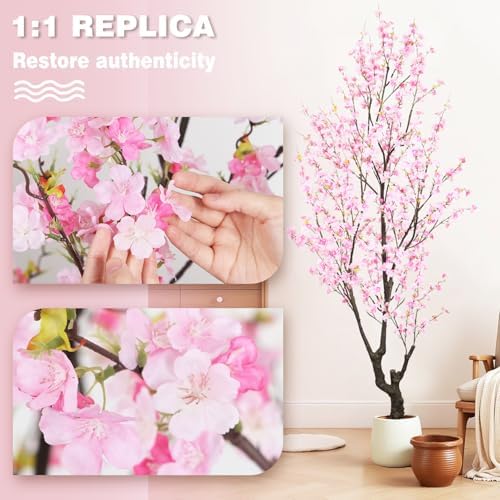 Faux Pink Cherry Blossom Tree 8ft(94in) Tall Artificial Plant - Image 6