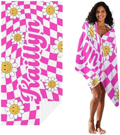 JML Personalized Beach Towel with Name, Custom Flower Beach Towel, Customized Microfiber Pool Towel, Quick Dry & Absorbent Swim Towel for Adult,Anniversary, Birthday, Summer Holiday,Vacation - Image 2