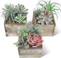 Der Rose 3 Pack Fake Succulents Plants in Wood Pots for Farmhouse Decor by DerRose