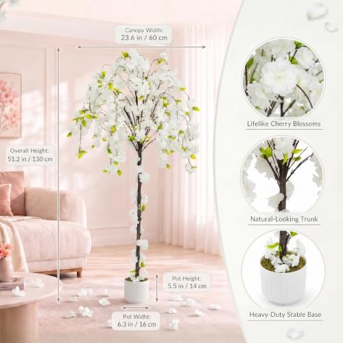 6FT Artificial Cherry Blossom Tree, Faux Sakura Tree for Indoor - Image 3