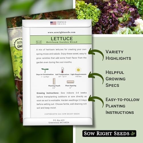 Sow Right Seeds- Heirloom Garden Blend Lettuce Seed for Planting Greens 2pk - Image 2