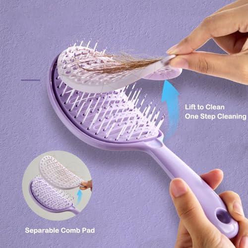 Self Cleaning Hair Brush, Easy Clean Vented Detangling Brush (Purple) - Image 2