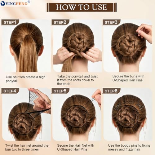 YINGFENG 510Pcs Women Hair Styling Set Bobby Pins U Clips Bun Nets Elastic Hair Ties Brown Black Hair Accessories for Daily Dance Hairstyle - Image 5