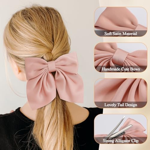 Seiolieliou 6Pcs Hair Bows for Women, Silky Satin Bow Hair Clips for Girls - Image 2