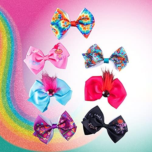 Kids' Trolls World Tour Hair Bow Clips for Girls - Hair Accessories for Birthday Gifts, Party Favors, Play Accessories - 7 Assorted Ribbon Barrettes, Ages 3 and Up - Image 2