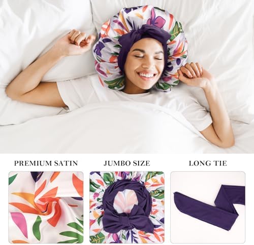 3Pcs Bonnets for Sleeping, Extra Satin Silk Bonnet for Sleeping Women with Tie Band for Curly Hair Jumbo Bonnet Braids - Image 3