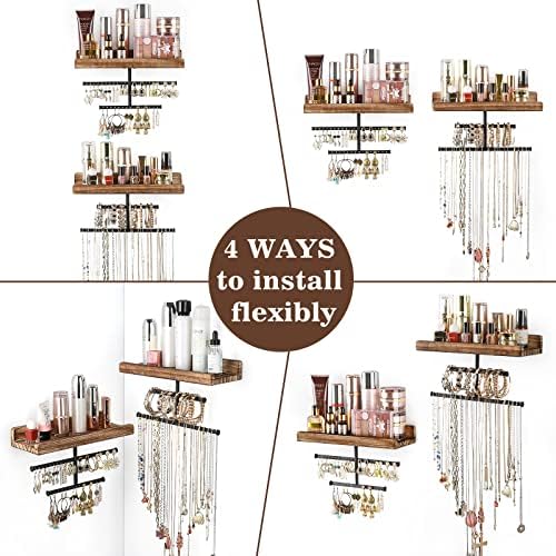 Keebofly Hanging Wall Mounted Jewelry Organizer with Rustic Wood Jewelry Holder Display for Necklaces Bracelet Earrings Ring Set of 2 Carbonized Black,[Patented] - Image 6
