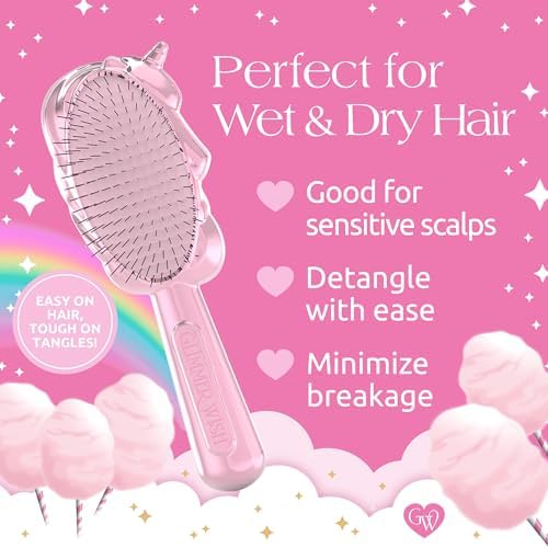 Glimmer Wish Unicorn Hair Detangler Brush for Kids – Gentle & Soft Bristles for Tangle-Free Locks – Anti-Frizz & Anti-Static – Hairbrush for Wet or Dry Use, Hair Brush for Girls and Women - Image 3