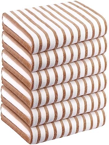 JML Microfiber Beach Towels, 6 Pack, 30" x 60", Cabana Stripe Coffee by JML