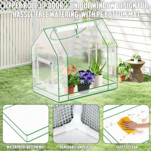Mini Greenhouse Indoor with Waterproof PE Bottom Mat, 27.5x19.6x27.1in Tabletop Greenhouse for Seed Starting, Portable Small Greenhouse for Outdoors, Multi-Window Design & 4 304 Stainless Steel Labels - Image 3