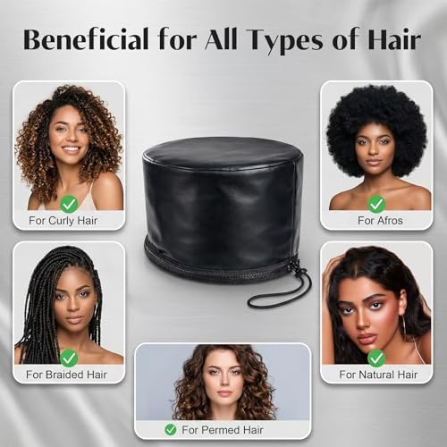 Heated Hair Cap, PU Leather Deep Conditioning Cap, 10 Heat Levels - Image 3