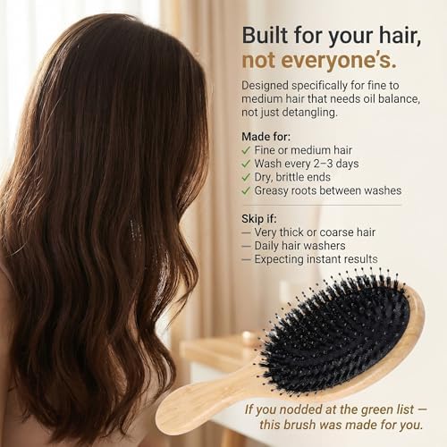 Boar Bristle Hair Brush for Fine and Thin Hair, Women - Image 5