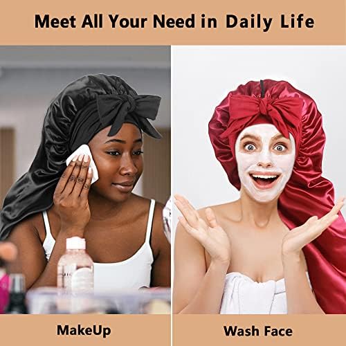2pcs Long Satin Bonnets with Tie Band, Large Braid Bonnet Silky Hair Cap for Locs Women Sleeping, C - Image 5