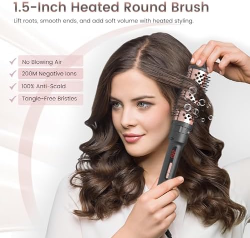 4-in-1 Curling Iron Set for Long Hair, Fast Heating Ceramic Ionic Hair Curler, Flat Iron & Hot Brush Combo, Frizz-Free Styling Tool with Dual Voltage for Home & Travel - Image 5