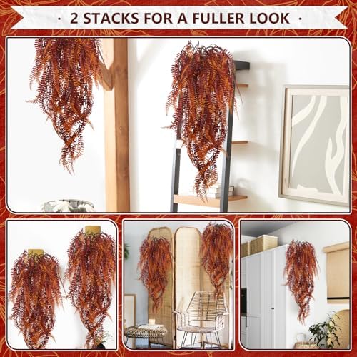 2-Pack Fake Hanging Plants, Faux Hanging Plant Artificial Greenery for Living Room Bedroom Boho Wall Shelf Indoor Outdoor Decor (Red Coreopsis) - Image 4