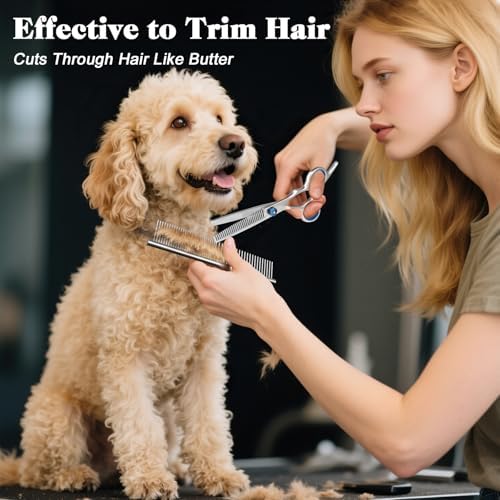 Professional 4 in 1 Dog & Cat Grooming Scissors Kit with Safety Round Tips,Sharp & Durable,Dog Shears for Grooming - Includes Straight, Curved, Thinning Scissors and Comb - Premium Pet Supplies - Image 2
