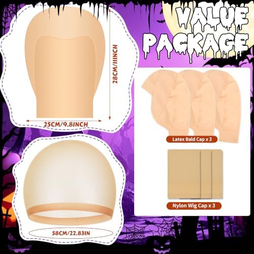 Halloween Makeup Latex Bald Caps with Nylon Wig Caps, Makeup Bald Cap for Halloween Party Adult Costume Accessories - Image 2