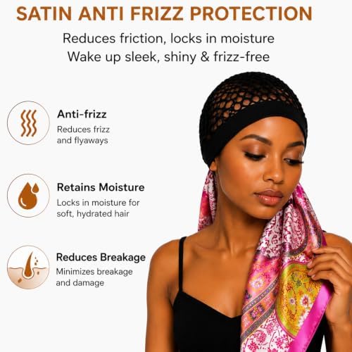 2 in 1 Wrap Cap Hair Net and Scarf for Silk Press, Satin Wrap Cap Bonnet for Women, Adjustable Stay-On Sleep Hair Net Scarf for All Hair Types (Rose pink, One Size) - Image 3