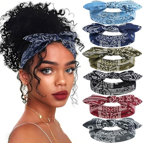 6 Pcs Bow Headbands for Women Paisley Print Hair Bands by ZUYASEZ
