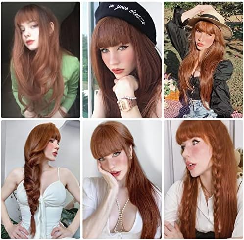 HAIRCUBE Long Auburn Wig with Bangs Layered Curly Orange Wigs for Women Natural Synthetic Wigs for Daily Use (pelucas de cabello natural) - Image 6
