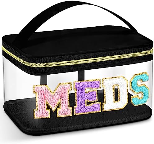 Geetery Meds Travel Bag Black, Meds Chenille Letter Clear by Geetery