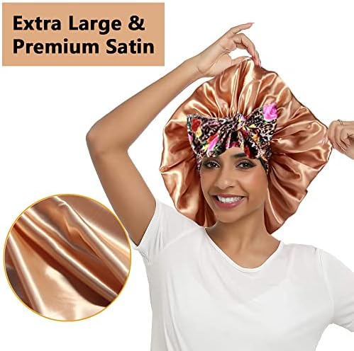 2pcs Large Silky Bonnets with tie Band Braid Bonnet, Satin Bonnet for Sleeping Curly Hair, D - Image 2