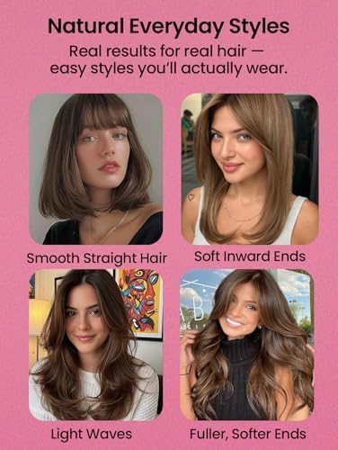 Infrared Thermal Brush 1.65”, 100M Negative Ions 2-in-1 Curling, Straightening & Smoothing Round Brush, 6 Heat Settings with LED Display, Lightweight Quiet, Dual Voltage, Auto Shut-Off, Pink Gift Box - Image 5