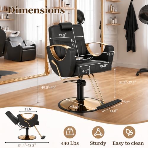 Heavy Duty Barber Chair, Reclining Hydraulic Salon Chair for Hair Stylist - Image 3