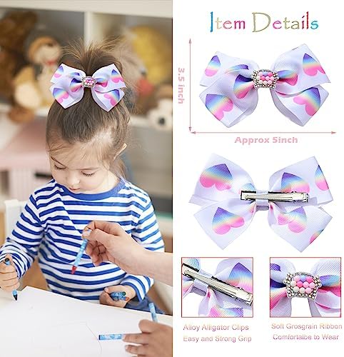 5 Inch Hair Bows for Girls Colorful Rainbow Little Girls Hair Bow With Alligator Clips for Toddlers Children Kids 12 Pcs - Image 4