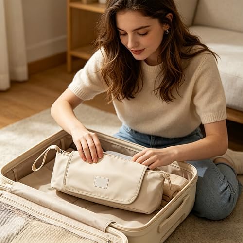 Gosect Hair Tool Travel Bag with Removable Heat Resistant Mat, Hot Hair Tools Travel Storage Pouch for Curling Iron, Flat Iron, Hot Hair Brush, Hair Dryer, Hair Styling Accessories(Ivory White) - Image 6