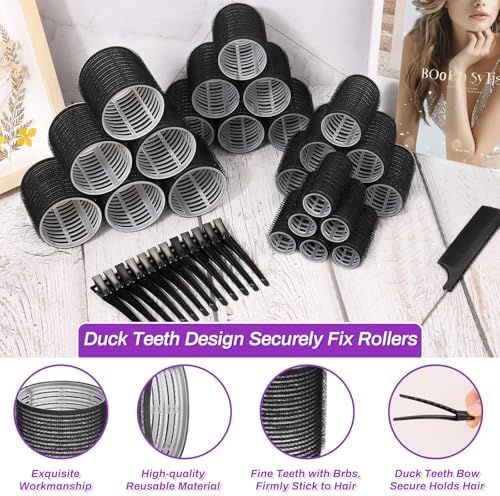 50 Pcs Rollers Hair Curlers Set with 24Pcs Self Grip Hair Rollers 4 Sizes and 24 Pcs Clips for Blowout Look Long Medium Short Thick Hair Volume - Image 5