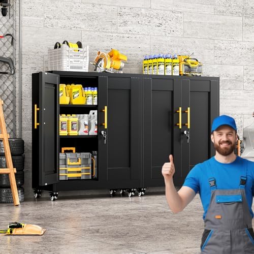 35.4" Metal Garage Storage Cabinet with Wheels and Locking Doors - Image 2