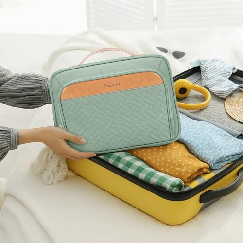 COOSKY Travel Hanging Toiletry Bag for Women, Cruise Ship Essentials, with Jewelry Organizer, Extra Large Makeup Dopp Kit, Waterproof Cosmetic Bags, Toiletries Kit Set with Trolley Belt, Green - Image 2