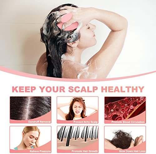 Meartchy Silicone Scalp Massager Shampoo Brush, Scalp Brush for Hair Growth & Dandruff Removal, Hair Scrubber Scalp Stimulator Exfoliator Brush with Soft Bristles for Wet Dry Scalp Care (Pink) - Image 4