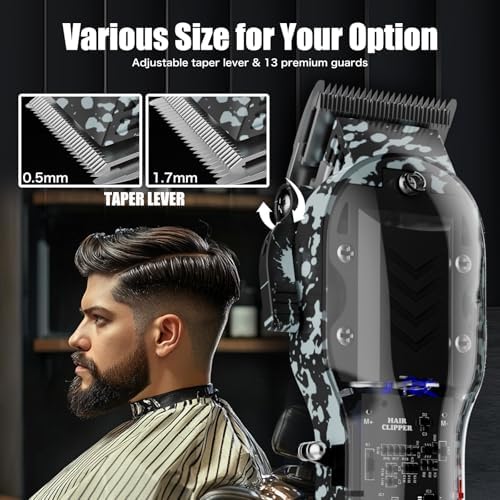 Professional Hair Clippers for Men, Cordless Barber kit for Hair Cutting & Grooming, Hair Clippers and Trimmer Set for Barber Haircut with LED Display, 8 Fade Taper Combs(Black Set) - Image 7