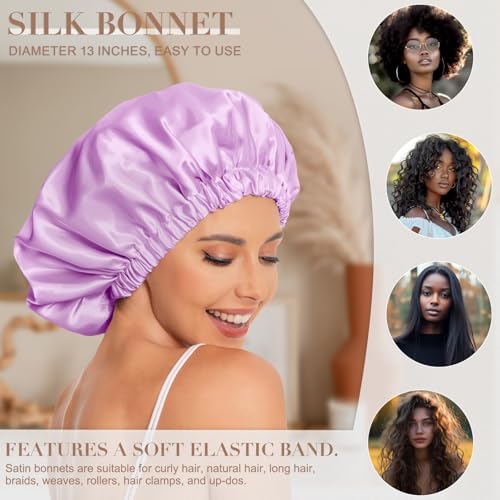 Edoneery Satin Bonnet for Sleeping Women, Double Layer Curly Hair Cap - Image 3