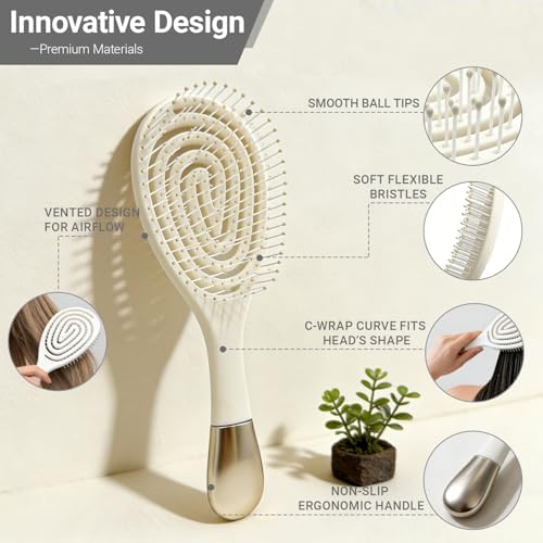 Detangler Hairbrush, Vented Soft Bristle Hair Brush - Image 6
