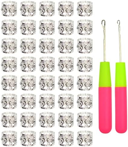 Hair Braiding Tools Set, 2 Pcs Latch Hook Crochet Needles with 40 Pcs Metal Hair Braiding Decoration Rings for Hair Extensions, Braids and Dreadlocks Styling (Silver) by YTBYT