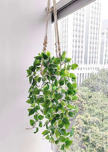 Comtelek Fake Hanging Plants Artificial Plants for Home Decor Macrame Plant Hanger with Fake Vines Faux Hanging Planter Greenery for Wall Ceiling Bedroom Bathroom Kitchen Office Boho Decor Indoor - Image 4