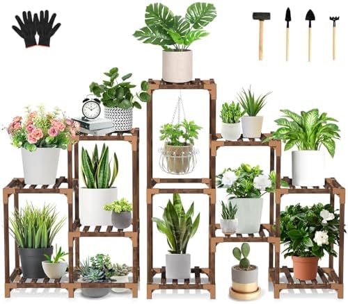 Plant Stand Indoor Outdoor, 10 Tiered Plant Shelf Wood Plant Rack by Uneedem