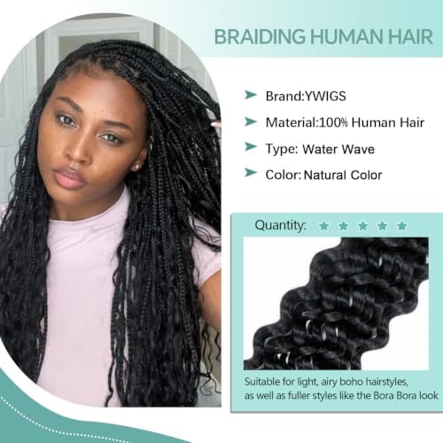 YWIGS Water Wave Human Braiding Hair for Boho Braids NC 50Grams 18inch - Image 3