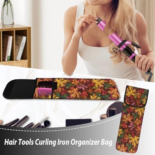 ZOUTAIRONG Maple Leaves Iron Holder Heat Resistant Travel Curling Iron Bag Flat Iron Case Heat Resistant Travel Bag Hot Tools Travel Bag with Two Pocket Flat Iron Case Holder with Thermal Liner - Image 2