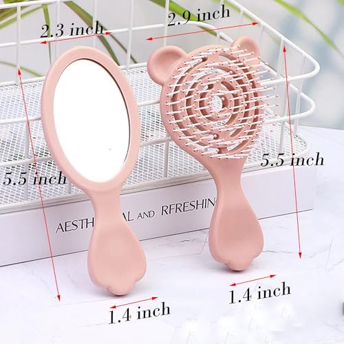 4 Pieces Mini Hair Brush Hair Comb Set For Women Girls Kids Toddler Small Travel Hair Combs Brushes Handheld Mirror Set Detangling Comb Massage HairBrush with Air Cushion (Pink) - Image 2