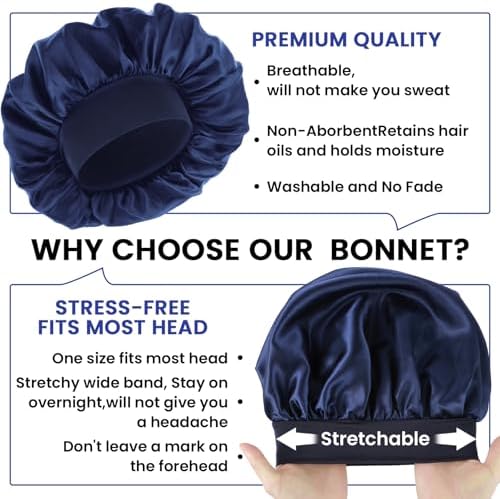 WLLHYF Silk Bonnet for Men, Satin Bonnet Elastic Band Silk Sleep Cap Soft Adjustable Hair Cap Hair Wrap for Women Sleeping - Image 2