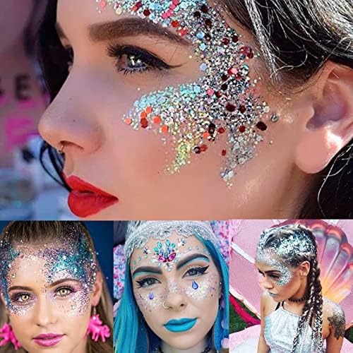 MEICOLY Red Face Glitter Gel for Halloween Spirit Day Game Day,USA Flag Body Glitter Makeup,Hair Glitter for Football Game Patriotic Day,Fourth of July Accessories Outfits for Women - Image 3