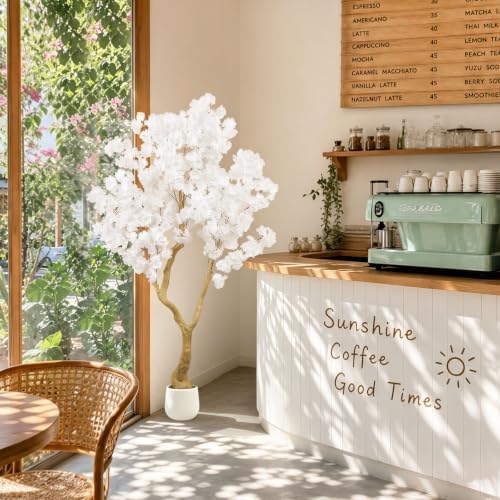 White Artificial Cherry Blossom Tree 5FT with Sturdy White Planter - Image 6