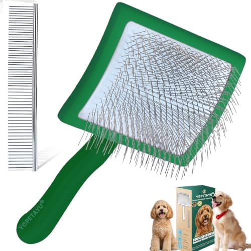 Long Pin Slicker Brush & Dog Comb Set for Doodles Grooming, Green by YOPETAYU%C2%AE